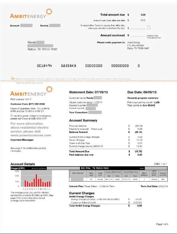 USA AMBIT ENERGY utility bill Word and PDF template